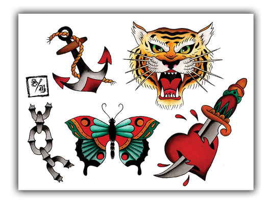 American Traditional Tattoo Flash Sheet