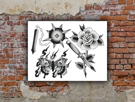 Black & Grey Tattoo Flash Sheet