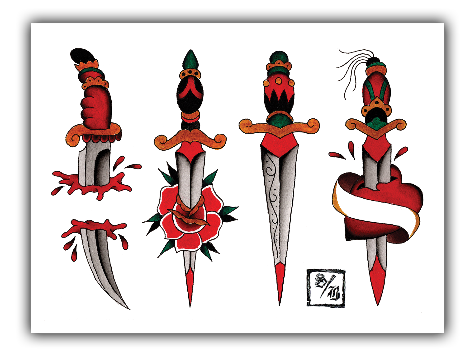 Classic Daggers Tattoo Flash Sheet Second Best Collective