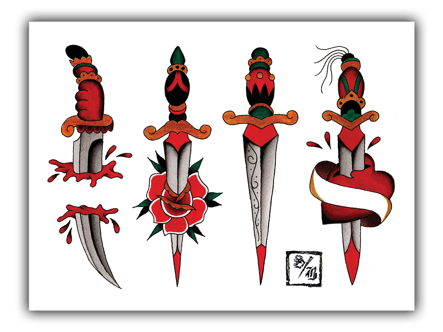 Classic Daggers Tattoo Flash Sheet