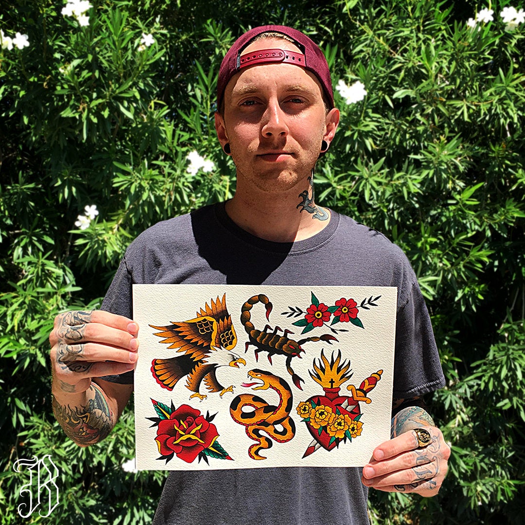 Traditional Starter Tattoo Flash Sheet Print