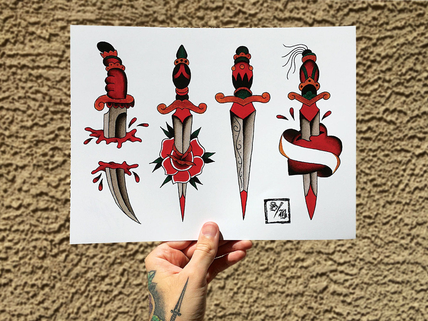 Classic Daggers Tattoo Flash Sheet