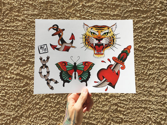 American Traditional Tattoo Flash Sheet