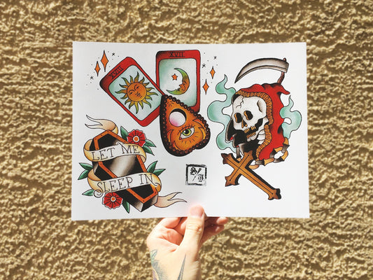 Let Me Sleep In Tattoo Flash Sheet