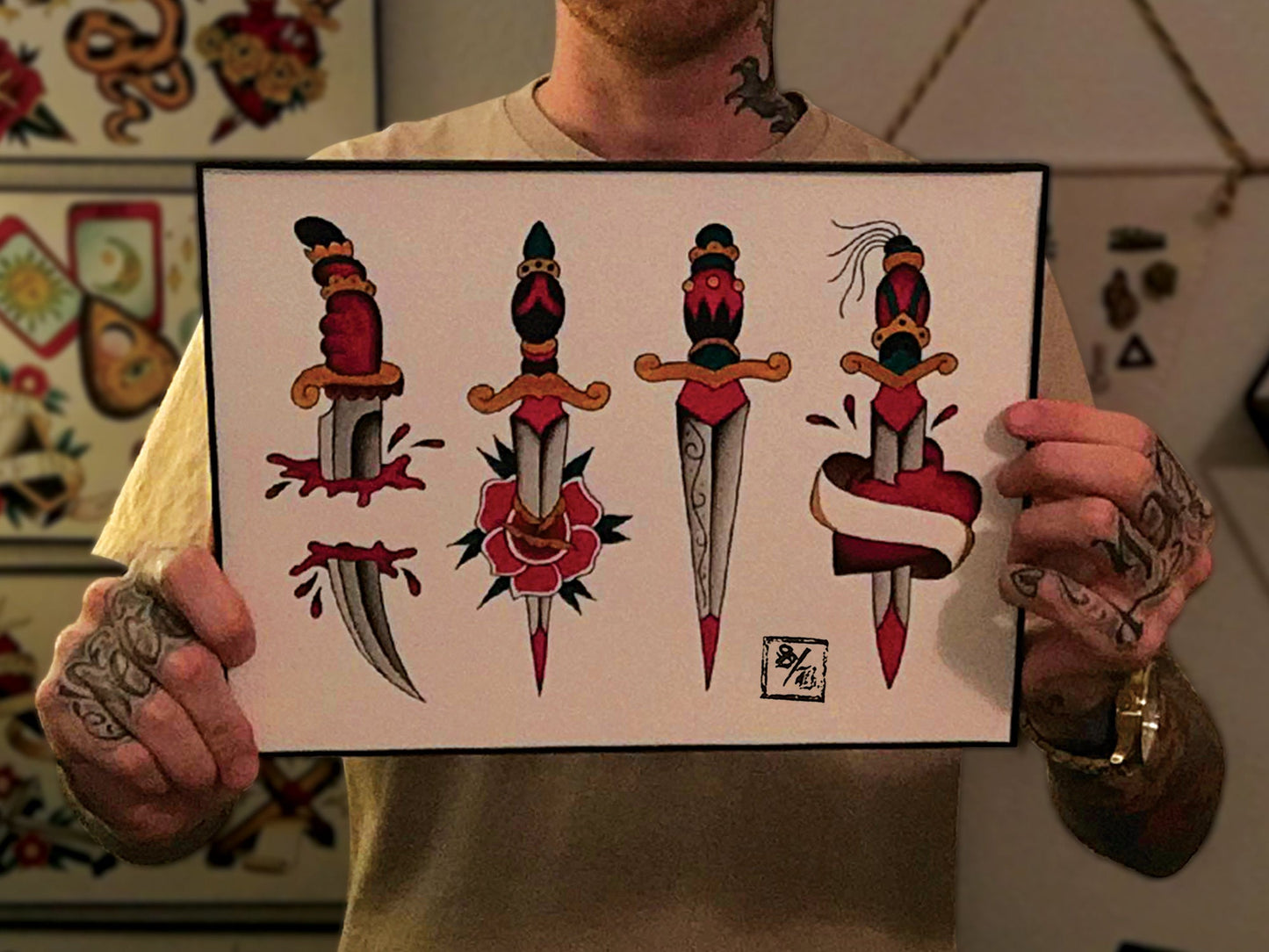 Classic Daggers Tattoo Flash Sheet