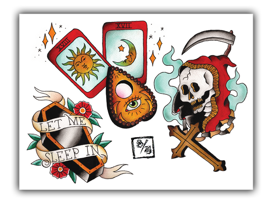 Let Me Sleep In Tattoo Flash Sheet
