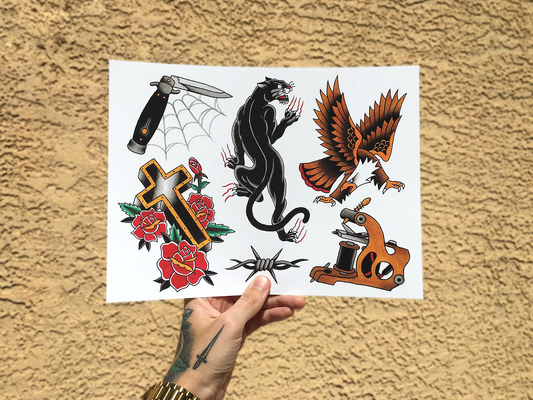 No. 2 Traditional Starter Tattoo Flash Sheet