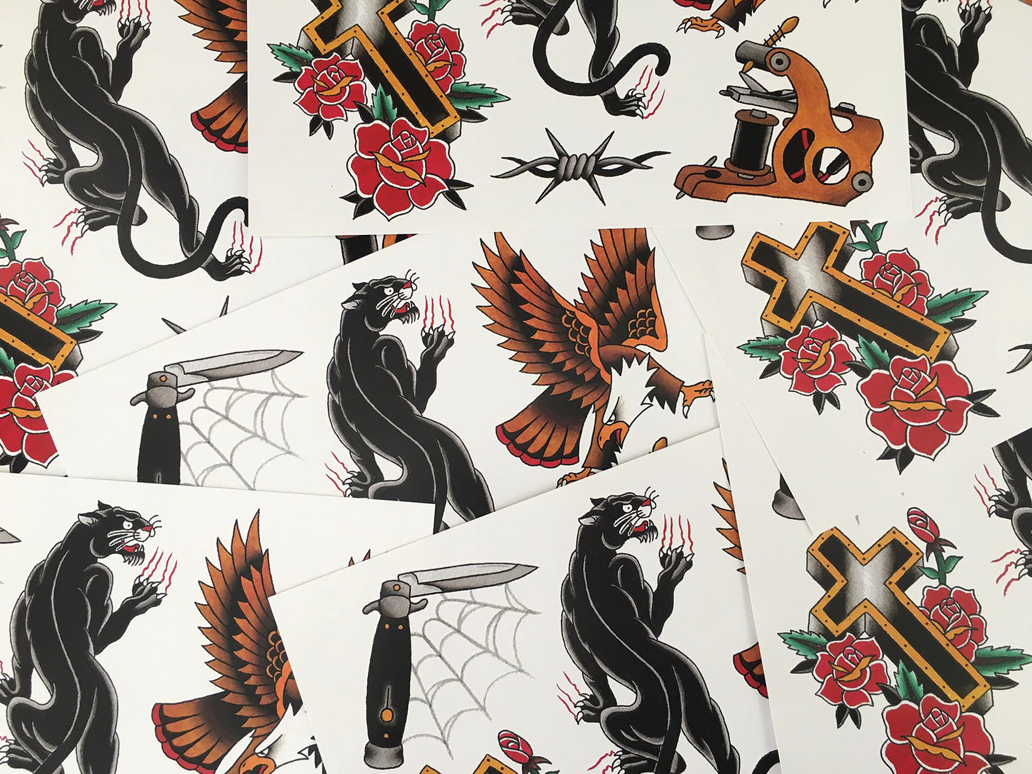 No. 2 Traditional Starter Tattoo Flash Sheet