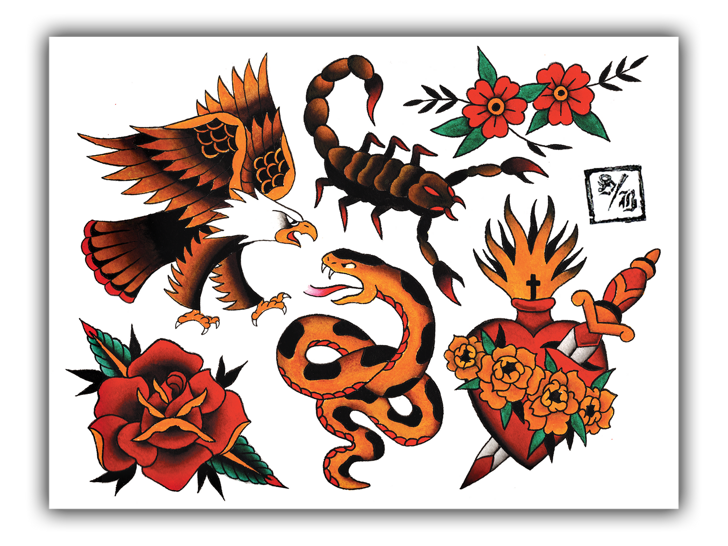 Traditional Starter Tattoo Flash Sheet Print