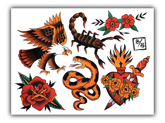 Traditional Starter Tattoo Flash Sheet Print