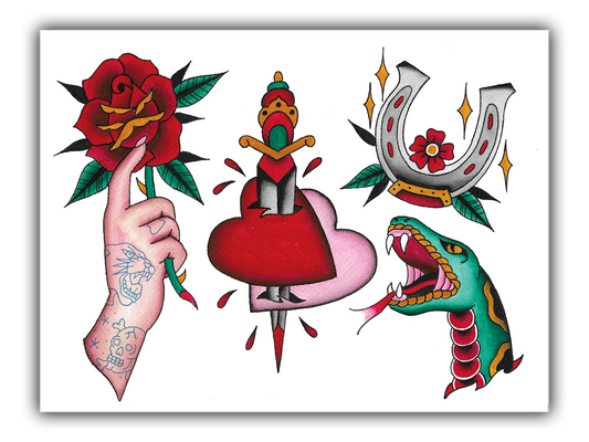 American Traditional Tattoo Flash Sheet 2