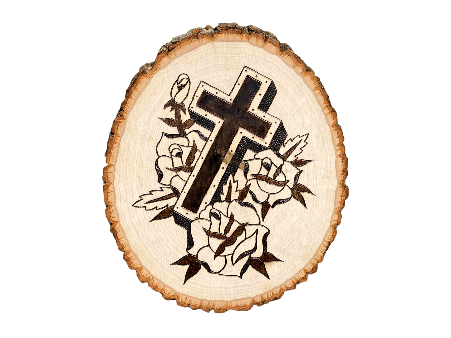 Cross & Roses Wood Burning