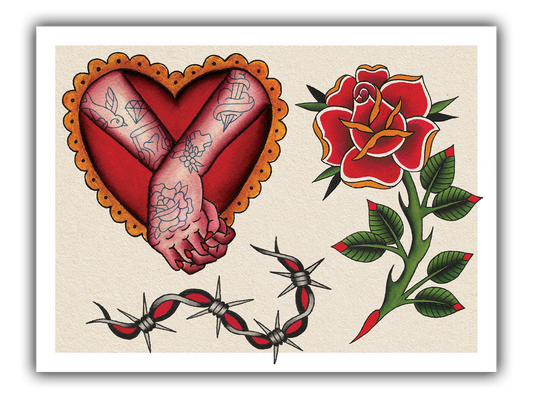 Lovers Traditional Tattoo Flash Sheet