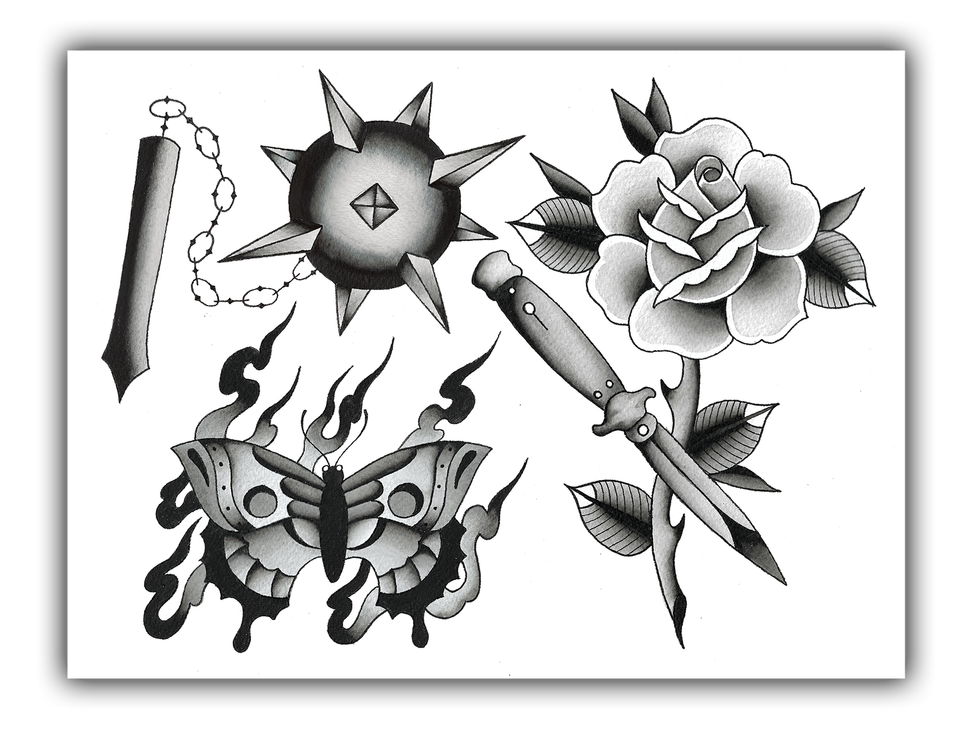 Black & Grey Tattoo Flash Sheet Second Best Collective