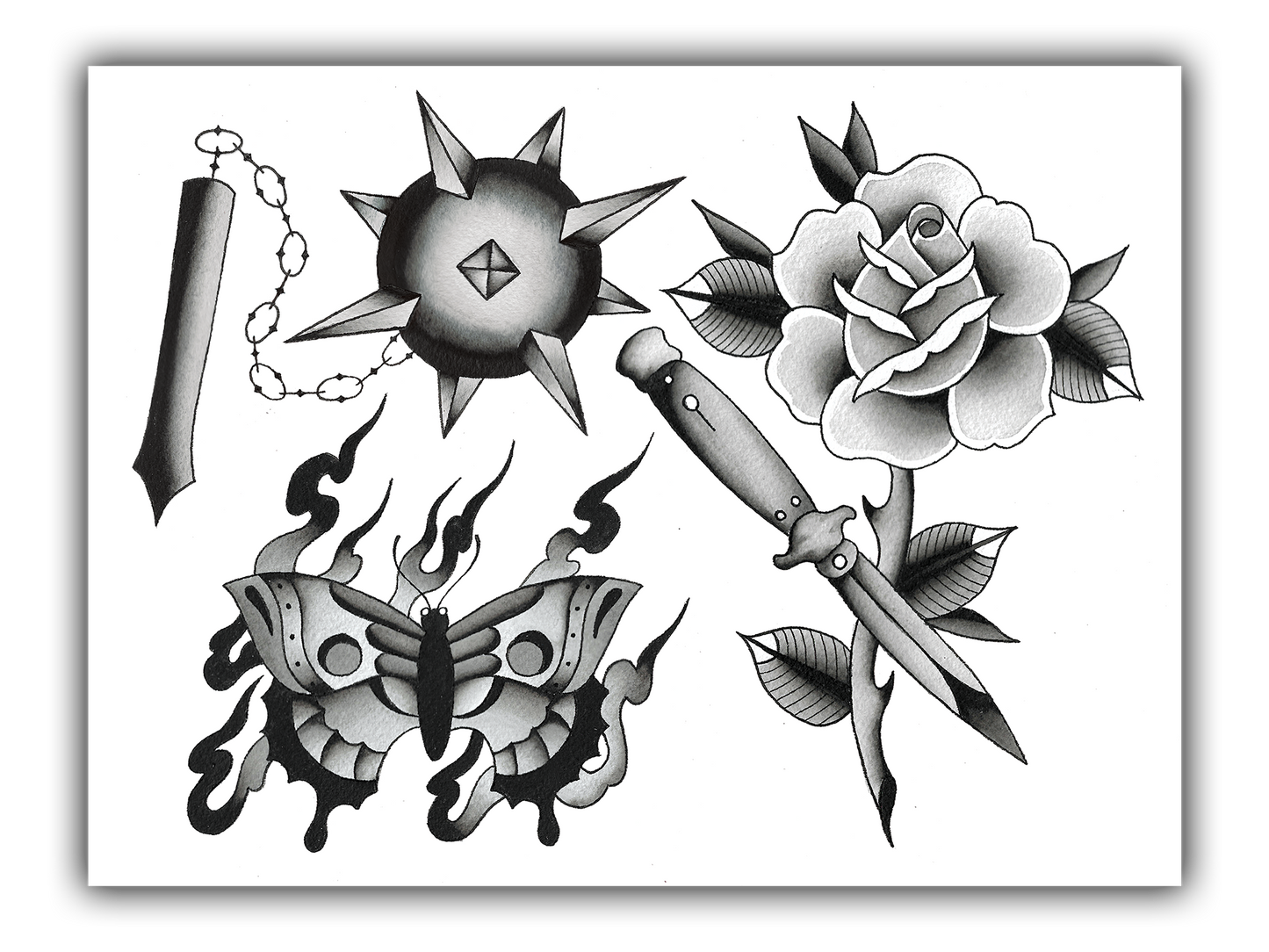 Black & Grey Tattoo Flash Sheet