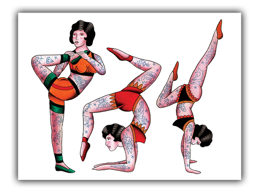 Tattooed Circus Girls Tattoo Flash Sheet