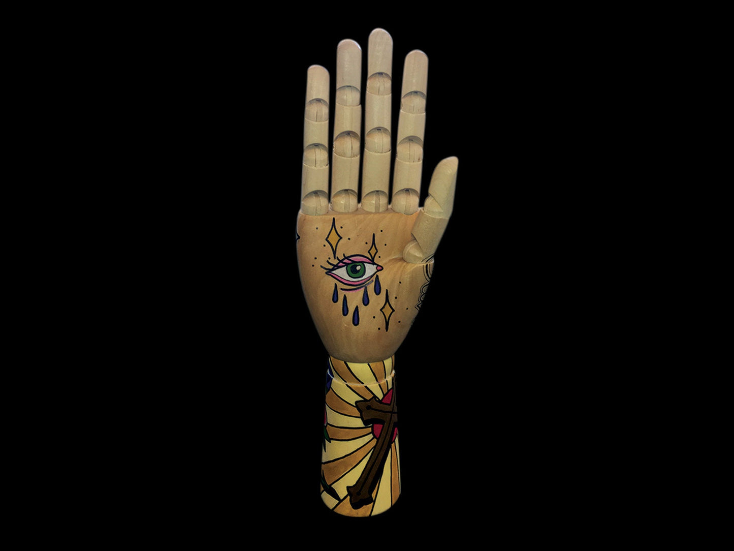 Religious Tattooed Wooden Hand