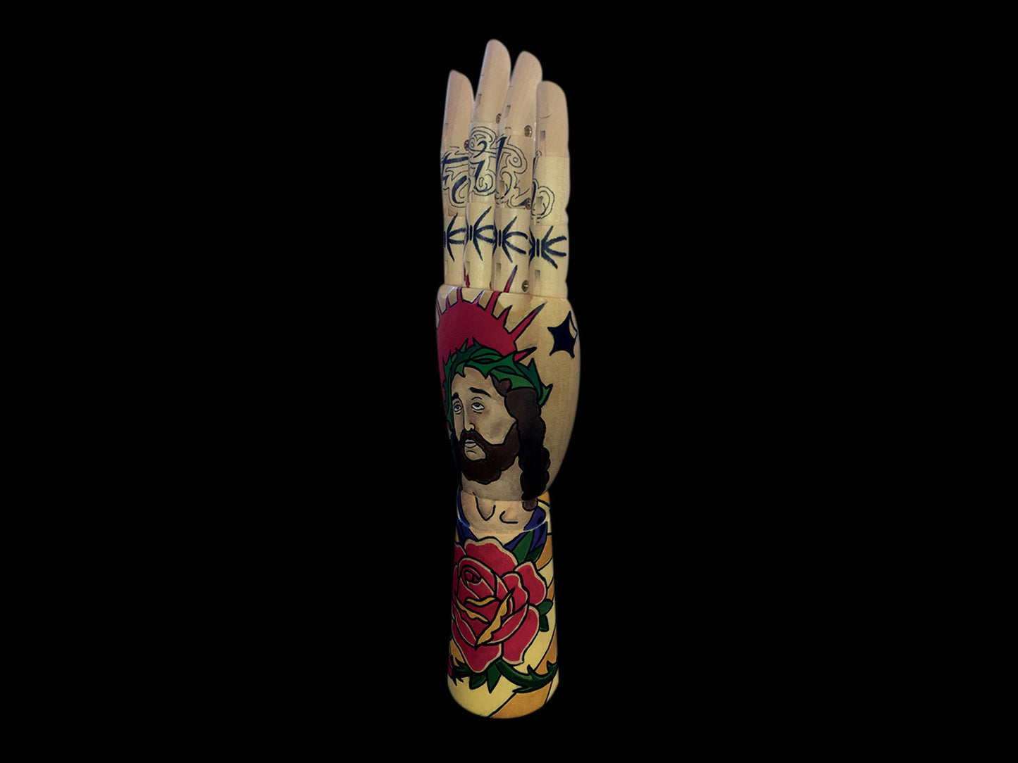 Religious Tattooed Wooden Hand