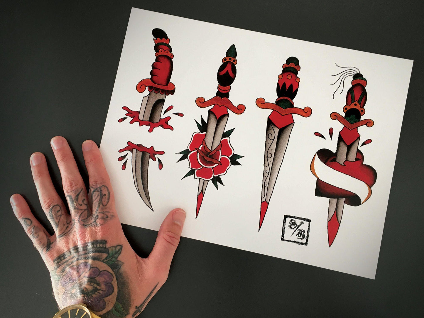 Classic Daggers Tattoo Flash Sheet