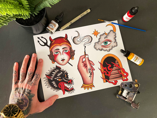 She Devil Tattoo Flash Sheet