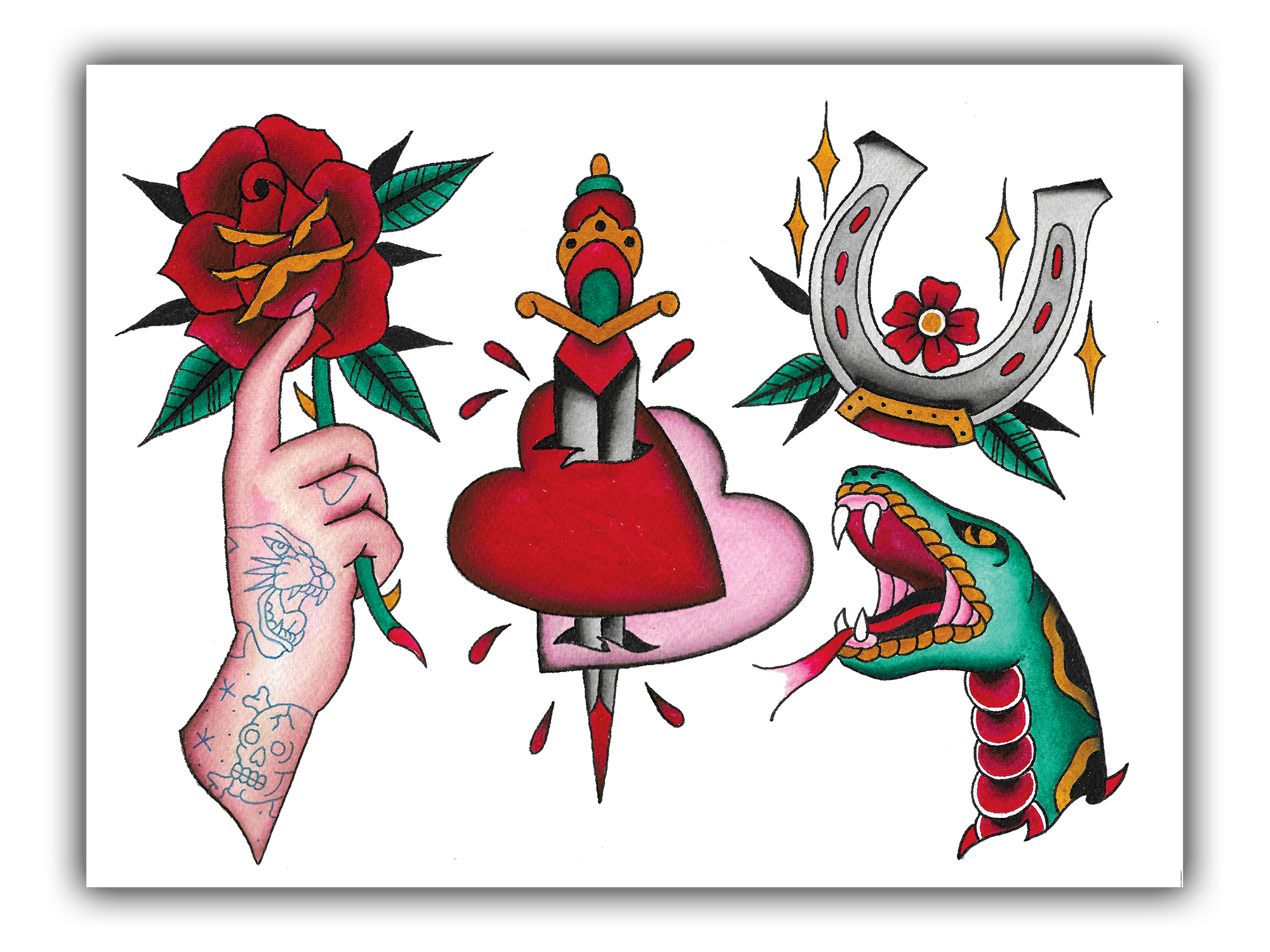 Old School Traditional Tattoo Set Old School Traditional Tattoo Flash  Colored Icons Pack With Swallow Rose Heart Hands Flowers Anchor Skull  Bottle With Potion Symbols Isolated Vector Illustration Stock Illustration   Download
