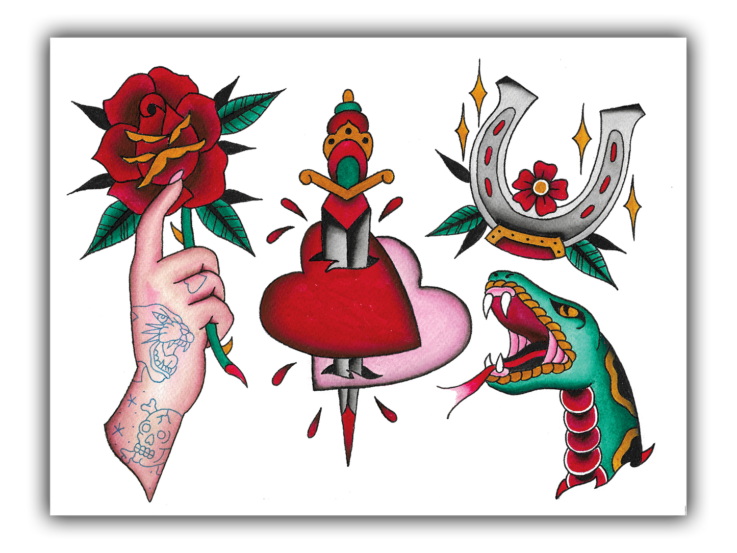 american traditional rose tattoo flash